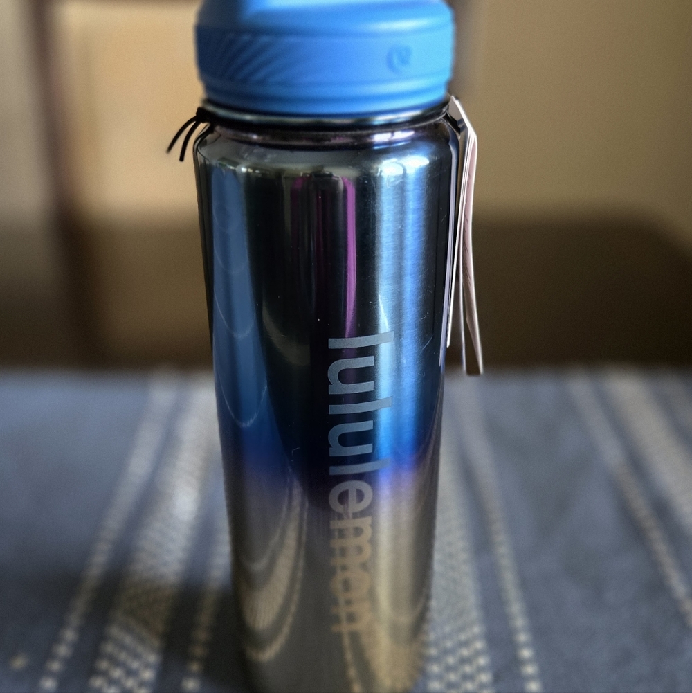 Lululemon Blue and Silver Water Bottle